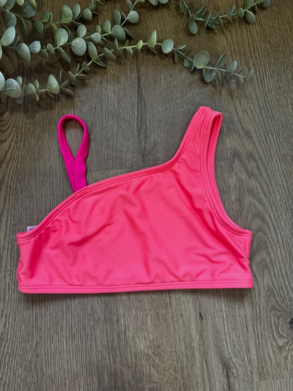 Cat & Jack Girls Size 8 Hot Pink Coral One Shoulder 2 Piece Swimsuit